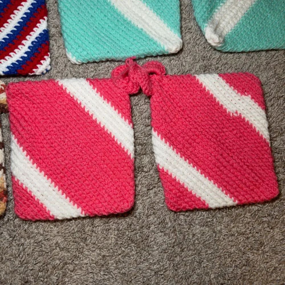 Hand Crochet Hot Pads Pink Blue Brown USA Kitchen Farmhouse Cottage LOT of 9